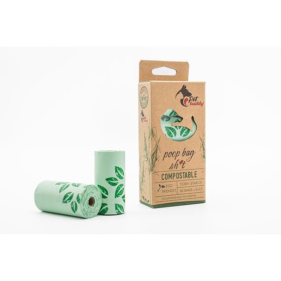 Kotbeutel kompostierbar, 4 Rollen à 15 Beutel, grün mit Aufdruck