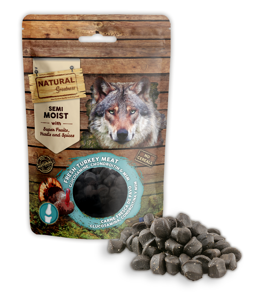 NATURAL GREATNESS Saftiger Snack (Bites), zur Gelenkunterstützung, 150 g (Truthahn, Glucosamin, Chondroitin und MSM)