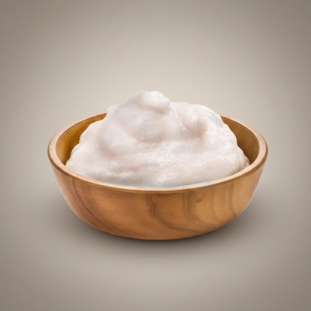 Lupiora Natural Greatness Thunfisch-Krabbencreme in einer Holzschale für glänzendes Katzenfell