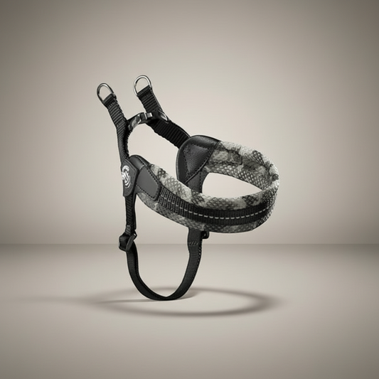 Lupiora TRE PONTI Easy Fit Hundegeschirr in Camouflage-Optik mit reflektierendem Netzgewebe und verstellbarem Riemen