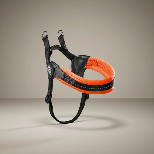 Lupiora TRE PONTI Easy Fit Hundegeschirr in Neon-Orange mit reflektierendem Netzgewebe und verstellbarem Brustband