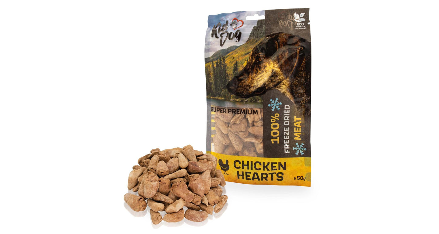 KIDDOG SUPER PREMIUM 100% gefriergetrocknete Hühnerherzen, 50 g