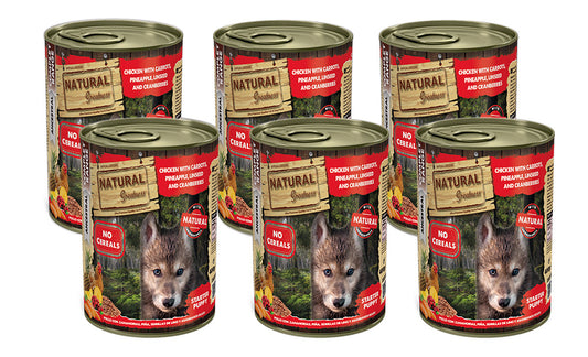 NATURAL GREATNESS Hühnchen mit Karotten, Ananas, Leinsamen und Preiselbeeren / Welpen-Startfutter (Set)