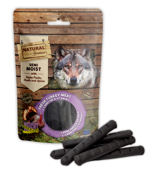 NATURAL GREATNESS Saftige Sticks, zur Gewichtsunterstützung, 150 g (Truthahn, L-Carnitin und Vitamin C)