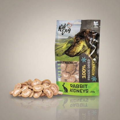 Lupiora KIDDOG gefriergetrocknete Kaninchennieren als gesunder Snack für Hunde in wiederverschließbarer Verpackung