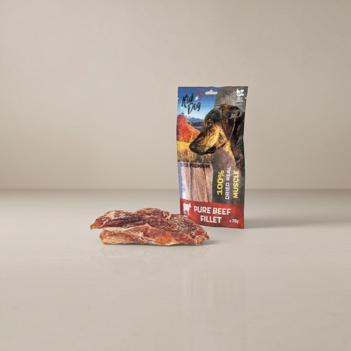 Lupiora KIDDOG Super Premium Hundesnack aus 100% getrocknetem Rindsmuskelfleisch in praktischer wiederverschließbarer Tüte