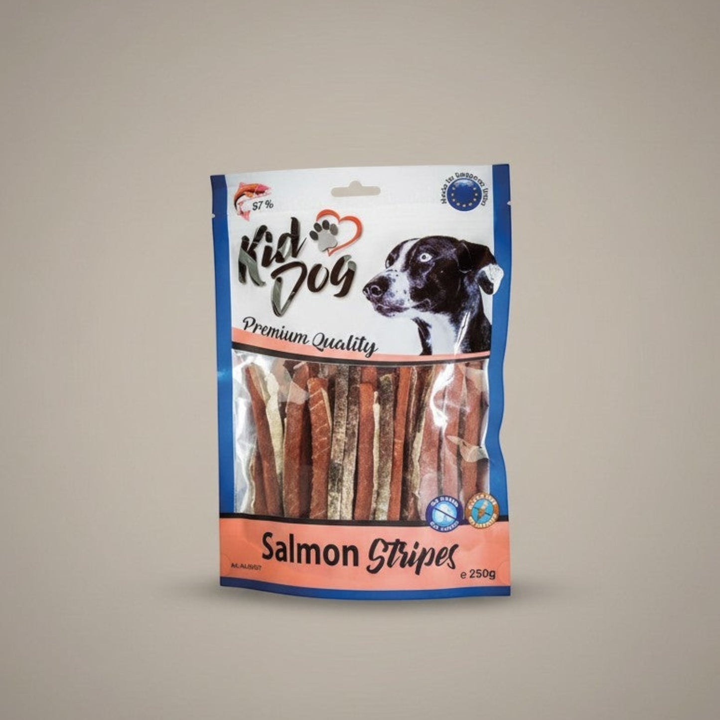 Lupiora Kid Dog Lachsstreifen in 250g Packung, natürliche Belohnung für Hunde aus 100% getrocknetem Lachs