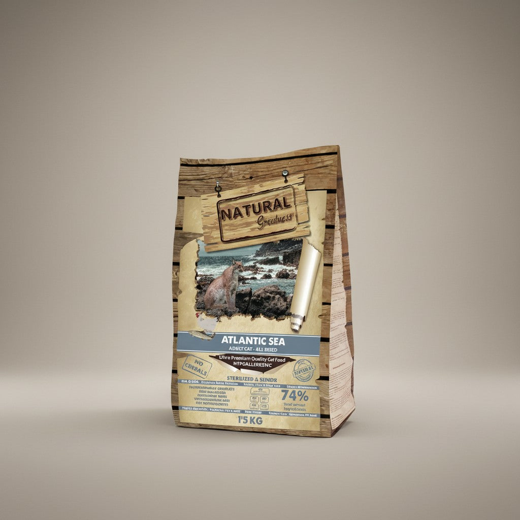 Lupiora Natural Greatness Atlantic Sea Katzenfutter, getreidefrei mit Lachs für sterilisierte und ältere Katzen.