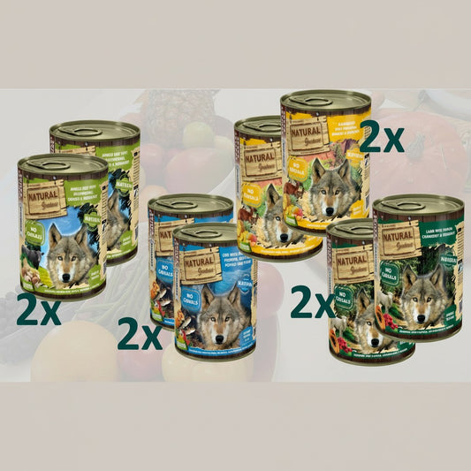 Lupiora Natural Greatness Probepaket Exotische Vielfalt mit 8 Nassfutterdosen für Hunde in verschiedenen Sorten