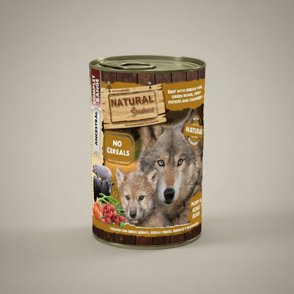 Lupiora Natural Greatness Hundefutterdose mit Rind, Iberico-Schwein, Süßkartoffel und Cranberry für Hunde.
