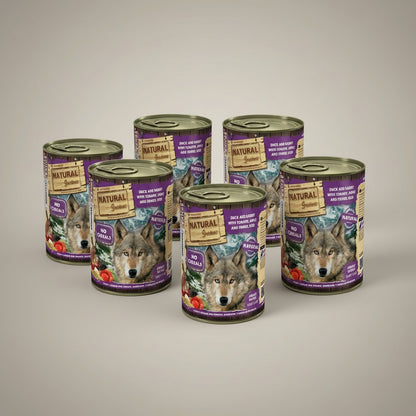 Lupiora Natural Greatness Hunde-Nassfutter Set mit Ente, Kaninchen, Tomate, Apfel und Fenchel in Dosen