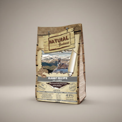 Lupiora Natural Greatness Kaninchen Hundefutter, getreidefrei und hypoallergen für ausgewachsene Hunde, 2kg Packung