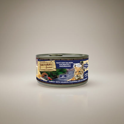 Lupiora Natural Greatness Nassfutter für Katzen mit Truthahn, Lachs, Kürbis und Preiselbeeren in der Dose