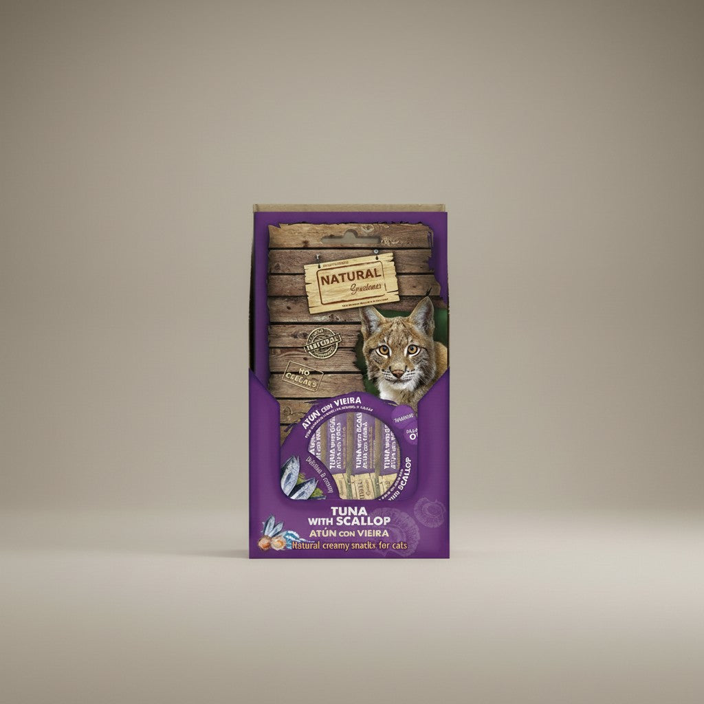 Lupiora Natural Greatness Thunfisch-Jakobsmuschelcreme Snack für Katzen zur Gehirnunterstützung in 56g Packung