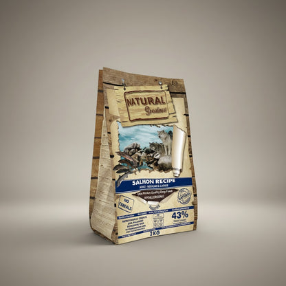 Lupiora Natural Greatness Lachs Hundefutter, getreidefrei, hypoallergen für erwachsene Hunde mittlerer und großer Rassen