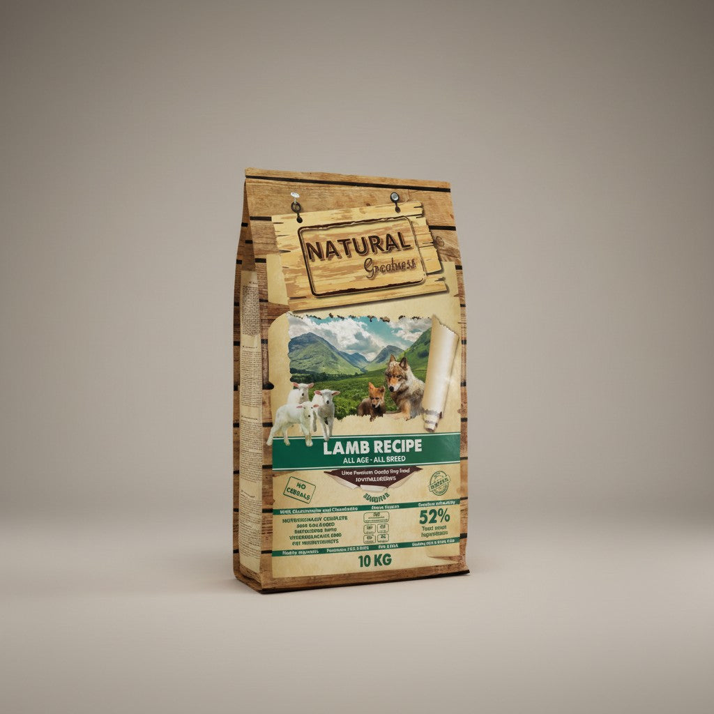 Lupiora Natural Greatness Lamm Trockenfutter für Hunde, getreidefrei, 10 kg Beutel mit Lamm-Motiv