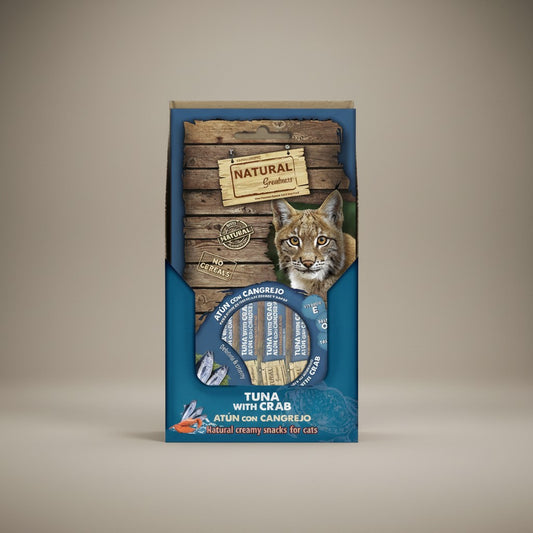 Lupiora Natural Greatness Thunfisch-Krabbencreme Katzensnack für glänzendes Fell in 56g Packung