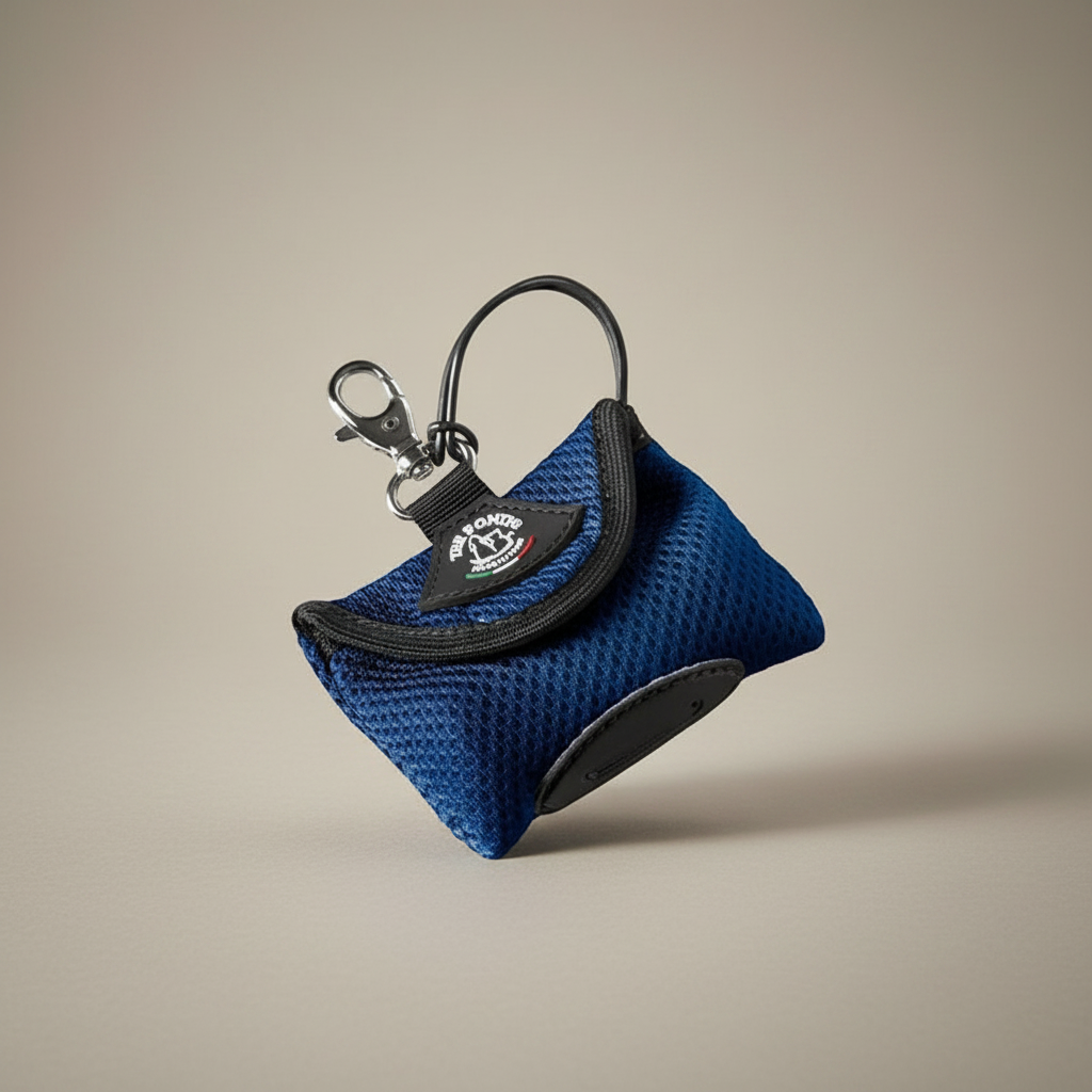 Lupiora TRE PONTI Kotbeutelspender aus blauem Netzgewebe mit Karabiner und Schlaufe für einfaches Befestigen