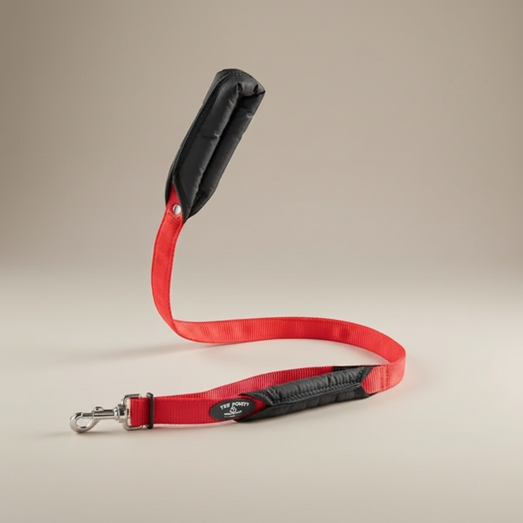 Lupiora TRE PONTI Doppelgriff-Leine in Rot mit zwei gepolsterten Griffen für große Hunde, 105 cm lang, made in Italy