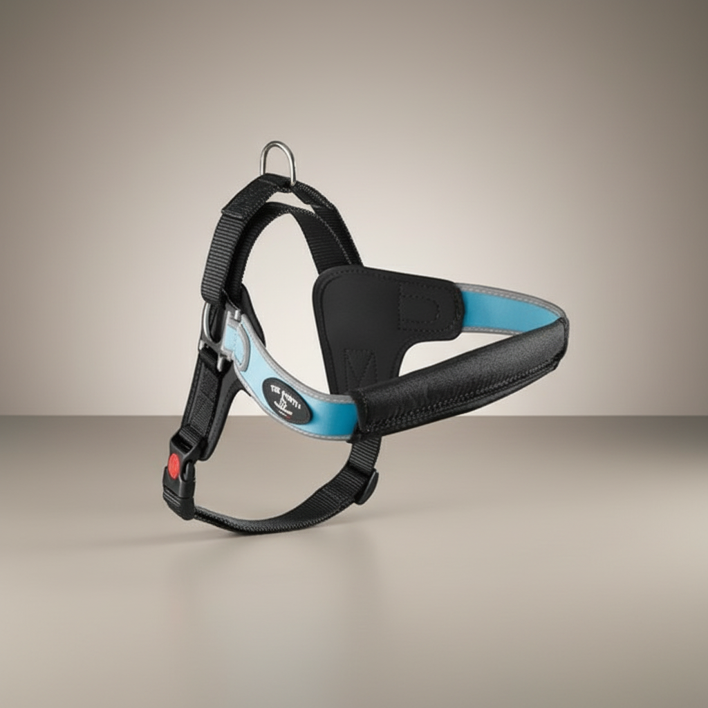 Lupiora Tre Ponti Forza Hundegeschirr in Hellblau und Schwarz mit verstellbarem Brustgurt und ergonomischer Polsterung