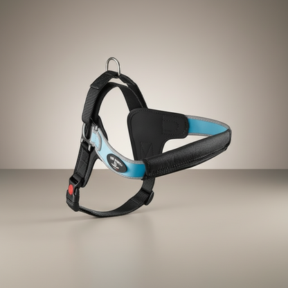 Lupiora Tre Ponti Forza Hundegeschirr in Hellblau und Schwarz mit verstellbarem Brustgurt und ergonomischer Polsterung
