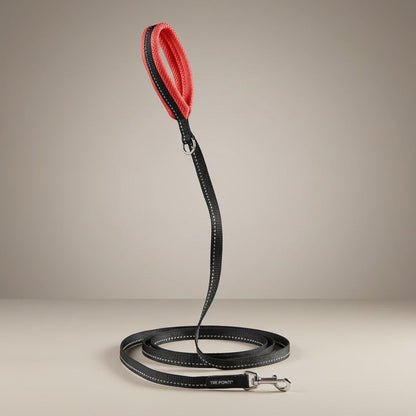Lupiora Tre Ponti Mesh Hundeleine in Schwarz mit rotem Netzgriff, reflektierendem Band und robustem Metallkarabiner