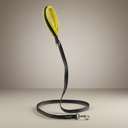 Lupiora Tre Ponti Mesh Hundeleine in Schwarz mit neongelbem Netzgriff und reflektierendem Band für kleine Hunde