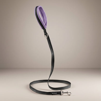 Lupiora Tre Ponti Mesh Hundeleine in Schwarz mit lila gepolsterter Handschlaufe und reflektierenden Elementen