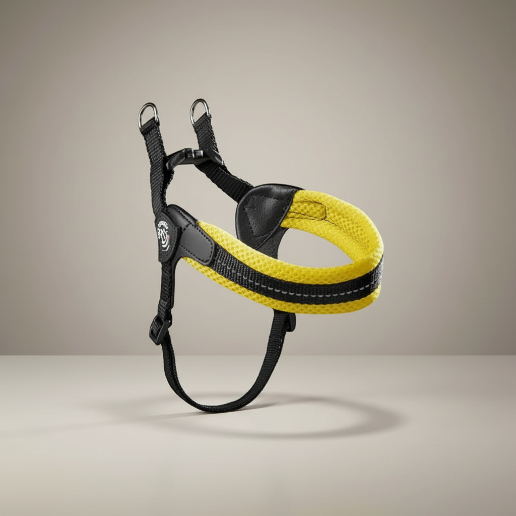 Lupiora TRE PONTI Easy Fit Hundegeschirr in Neon-Gelb mit reflektierendem Netzstoff und verstellbarem Brustband