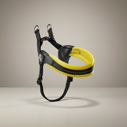 Lupiora TRE PONTI Easy Fit Hundegeschirr in Neon-Gelb mit reflektierendem Netzstoff und verstellbarem Brustband