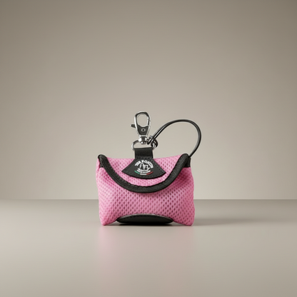 Lupiora TRE PONTI Easy-Clean Kotbeutelspender in Pink aus weichem Netzgewebe mit Karabiner zur Befestigung