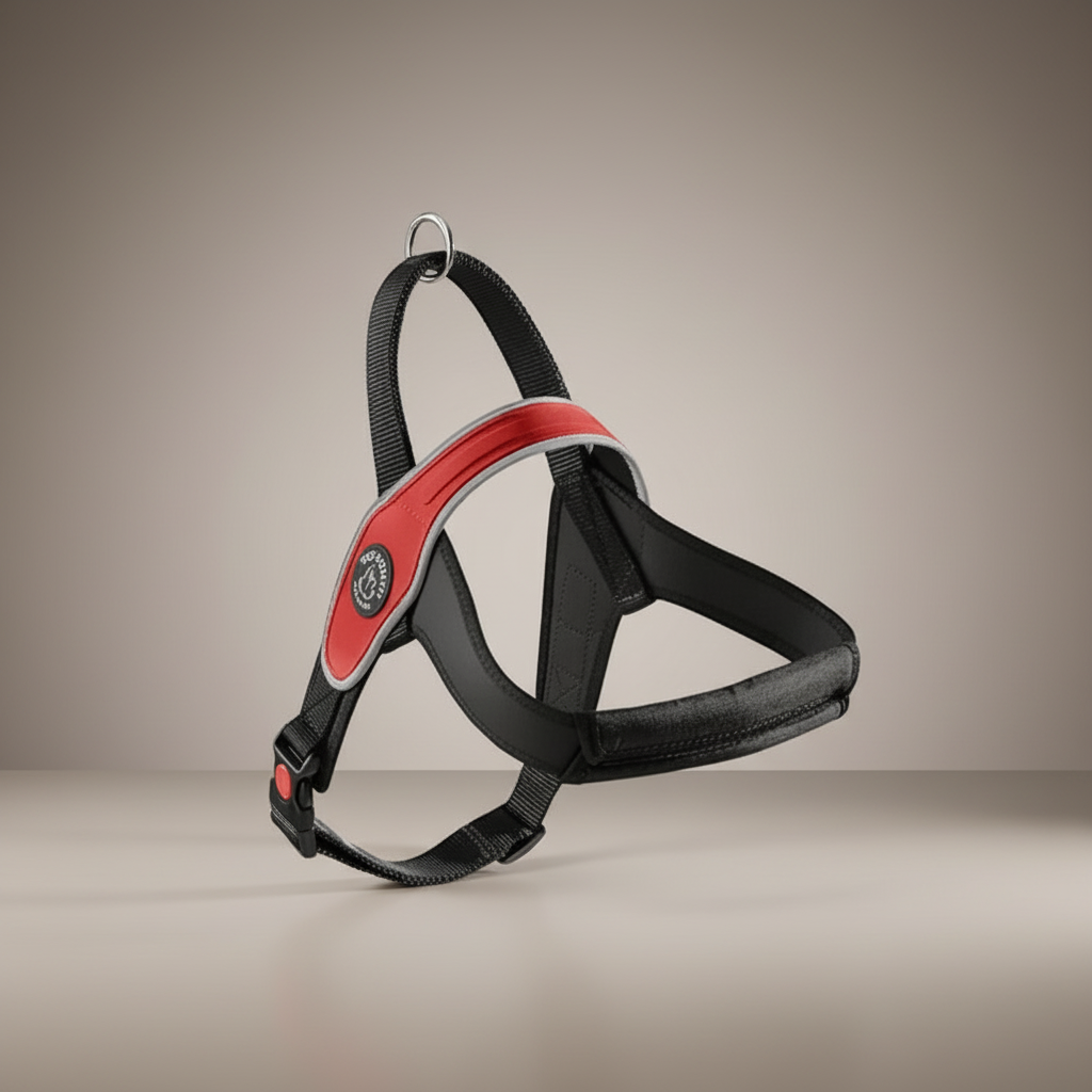 Lupiora TRE PONTI Primo Hundegeschirr in Rot und Schwarz mit verstellbarem Brustgurt und reflektierenden Details